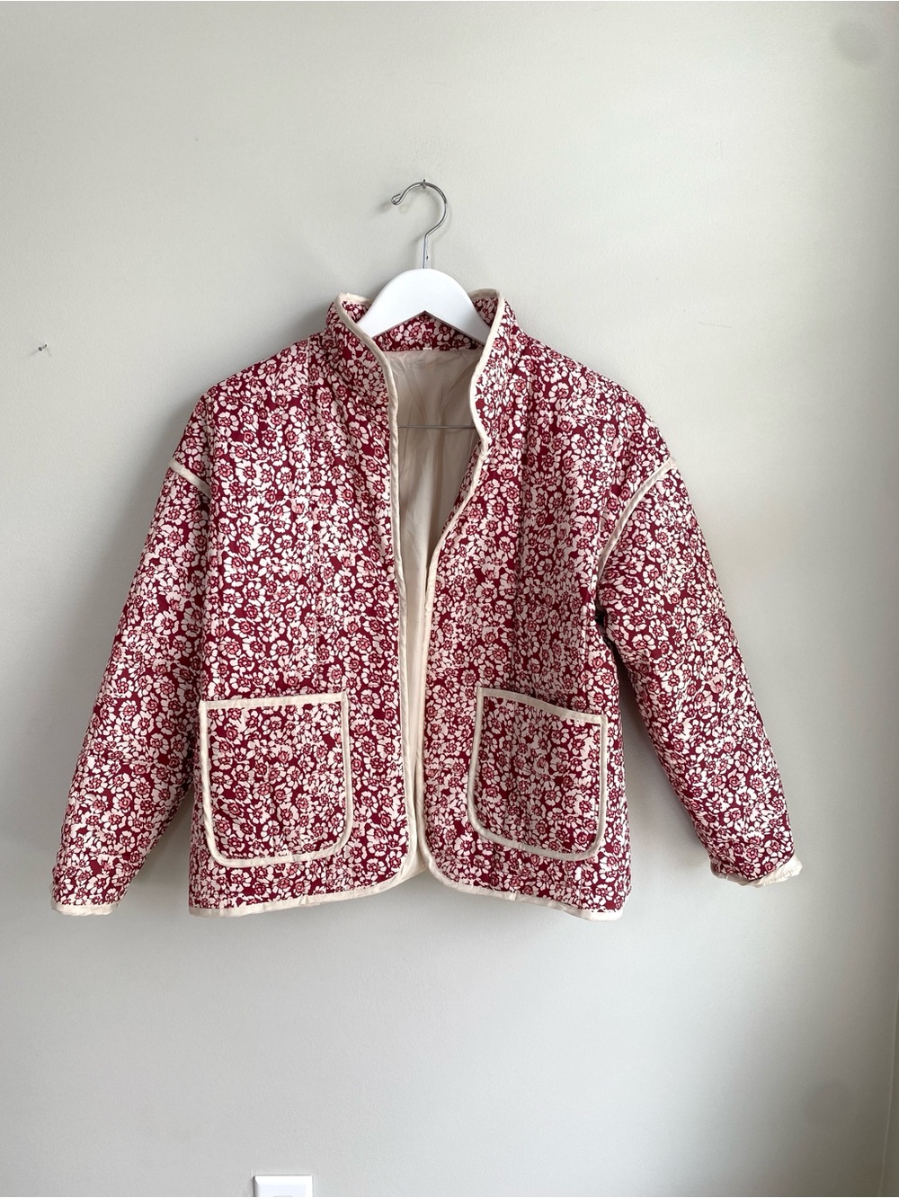 Grannies Red Floral Quilted Jacket - XS